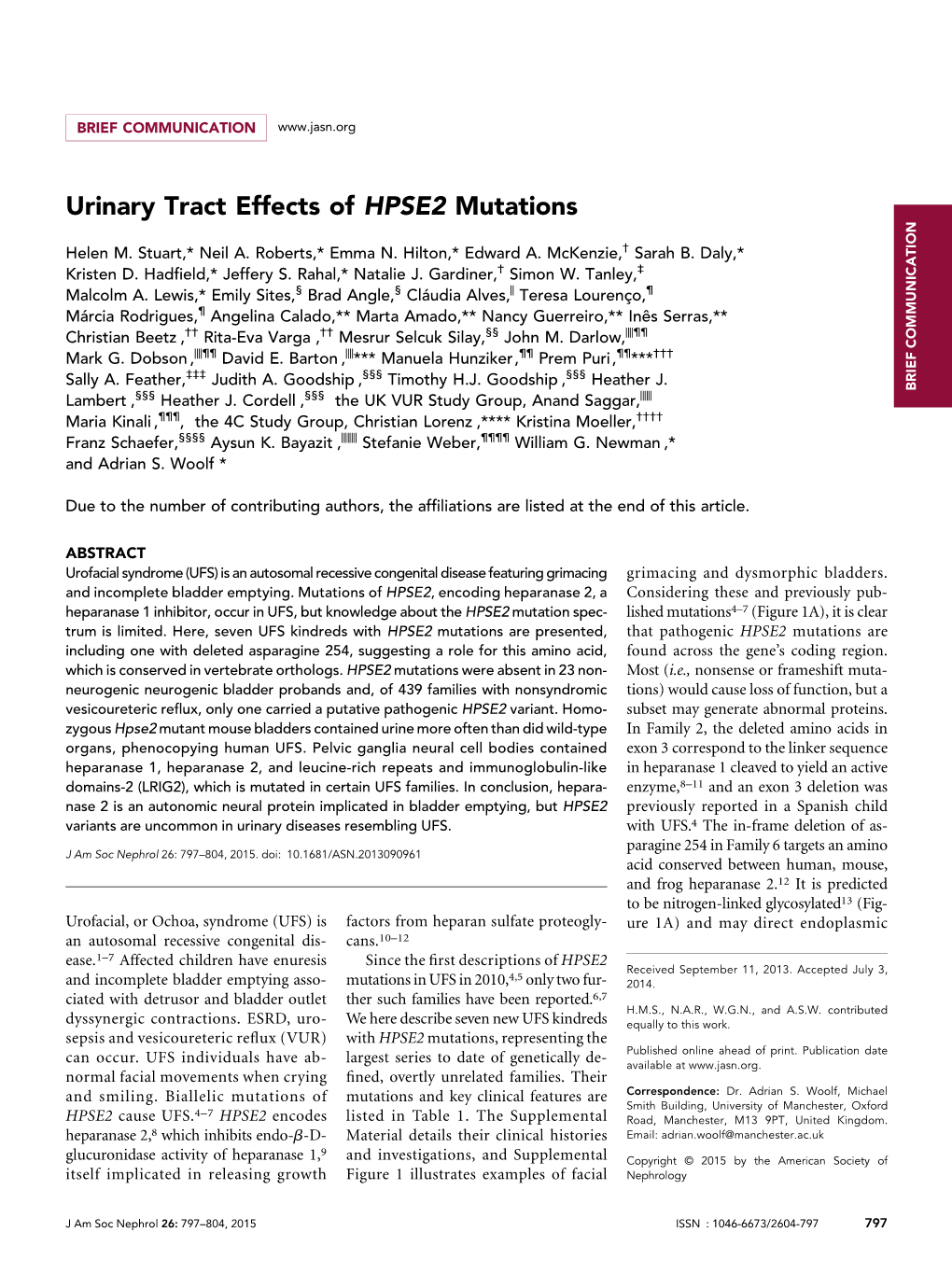 Urinary Tract Effects of HPSE2 Mutations