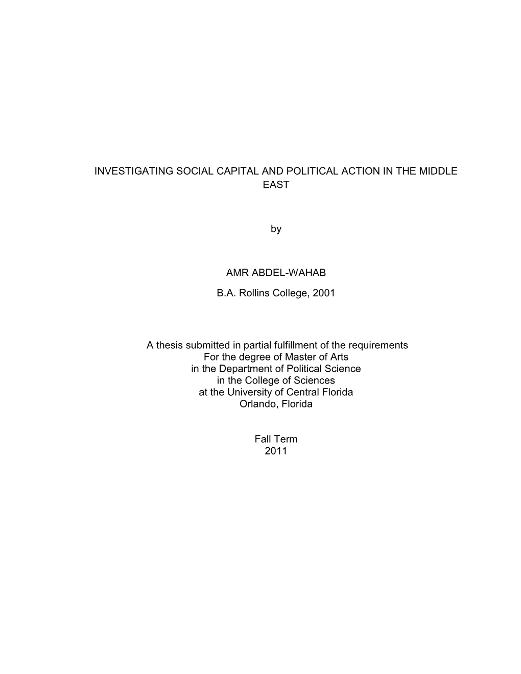 Investigating Social Capital and Political Action in the Middle East