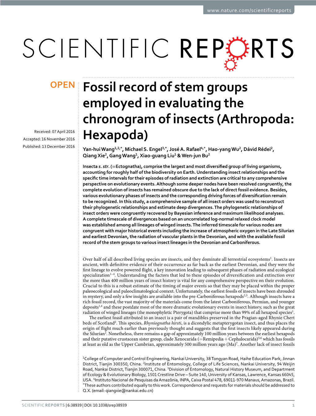 Fossil Record of Stem Groups Employed In