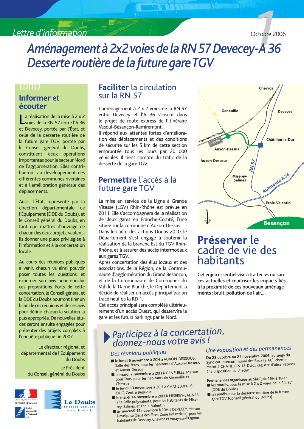 Aménagement À 2X2 Voies De La RN 57 Devecey-A 36 Desserte Routière De La Future Gare