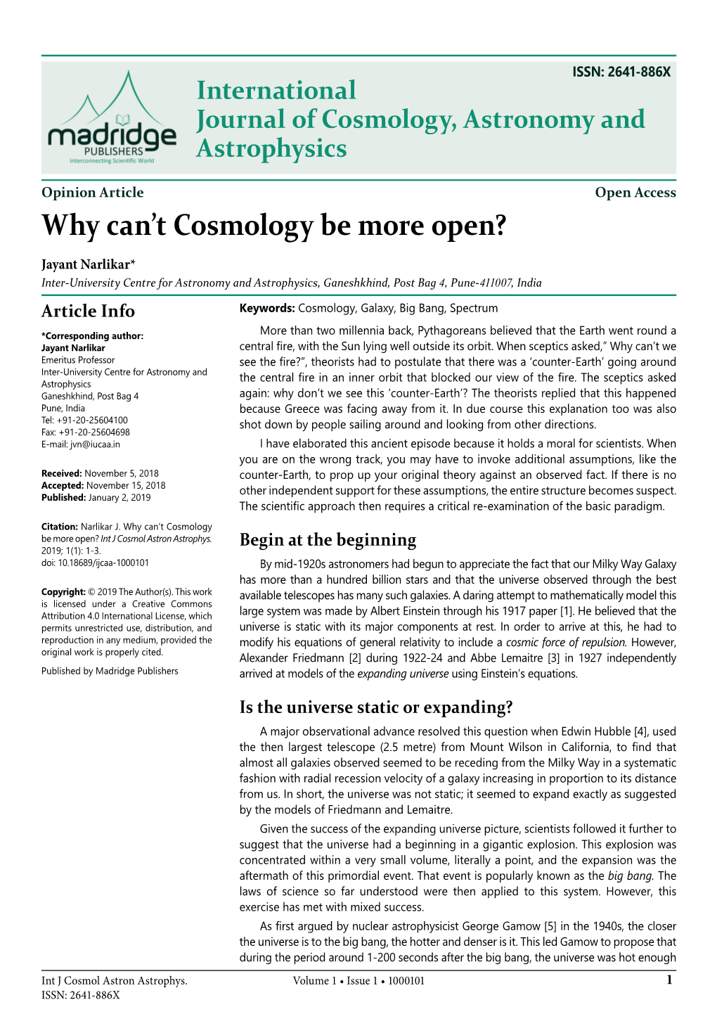 Why Can't Cosmology Be More Open?