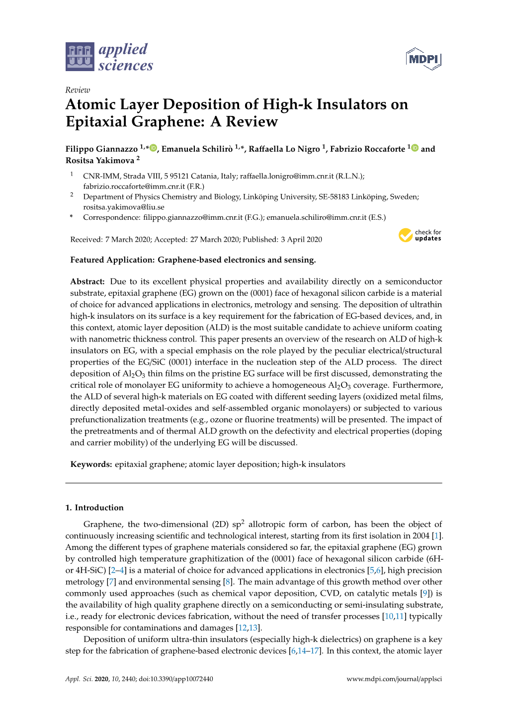 Atomic Layer Deposition of High-K Insulators on Epitaxial Graphene: a Review