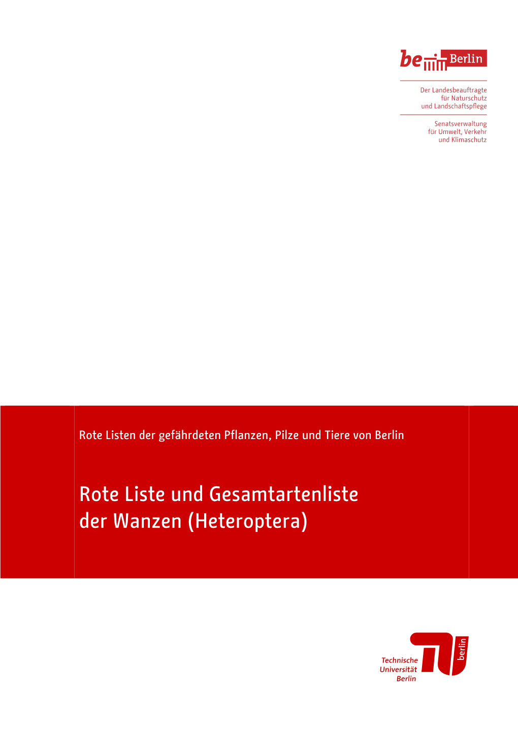 Rote Liste Und Gesamtartenliste Der Wanzen (Heteroptera)