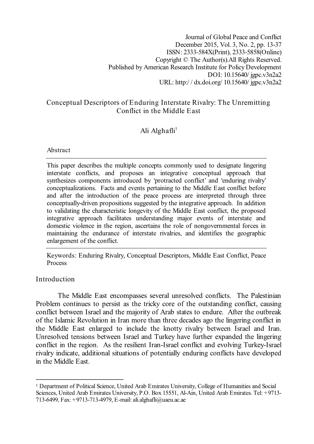 Conceptual Descriptors of Enduring Interstate Rivalry: the Unremitting Conflict in the Middle East