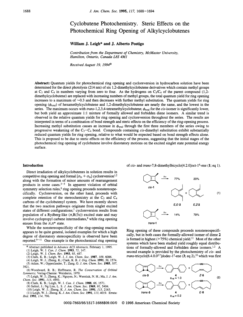 Cyclobutene Photochemistry. Steric Effects on the Photochemical Ring Opening of Alkylcyclobutenes