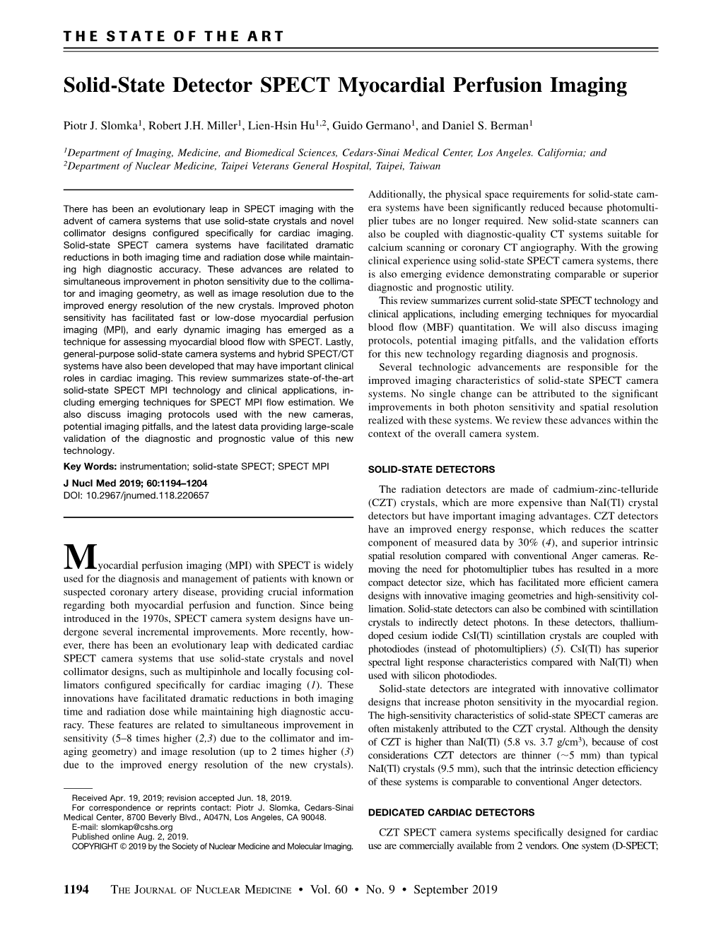 Solid-State Detector SPECT Myocardial Perfusion Imaging