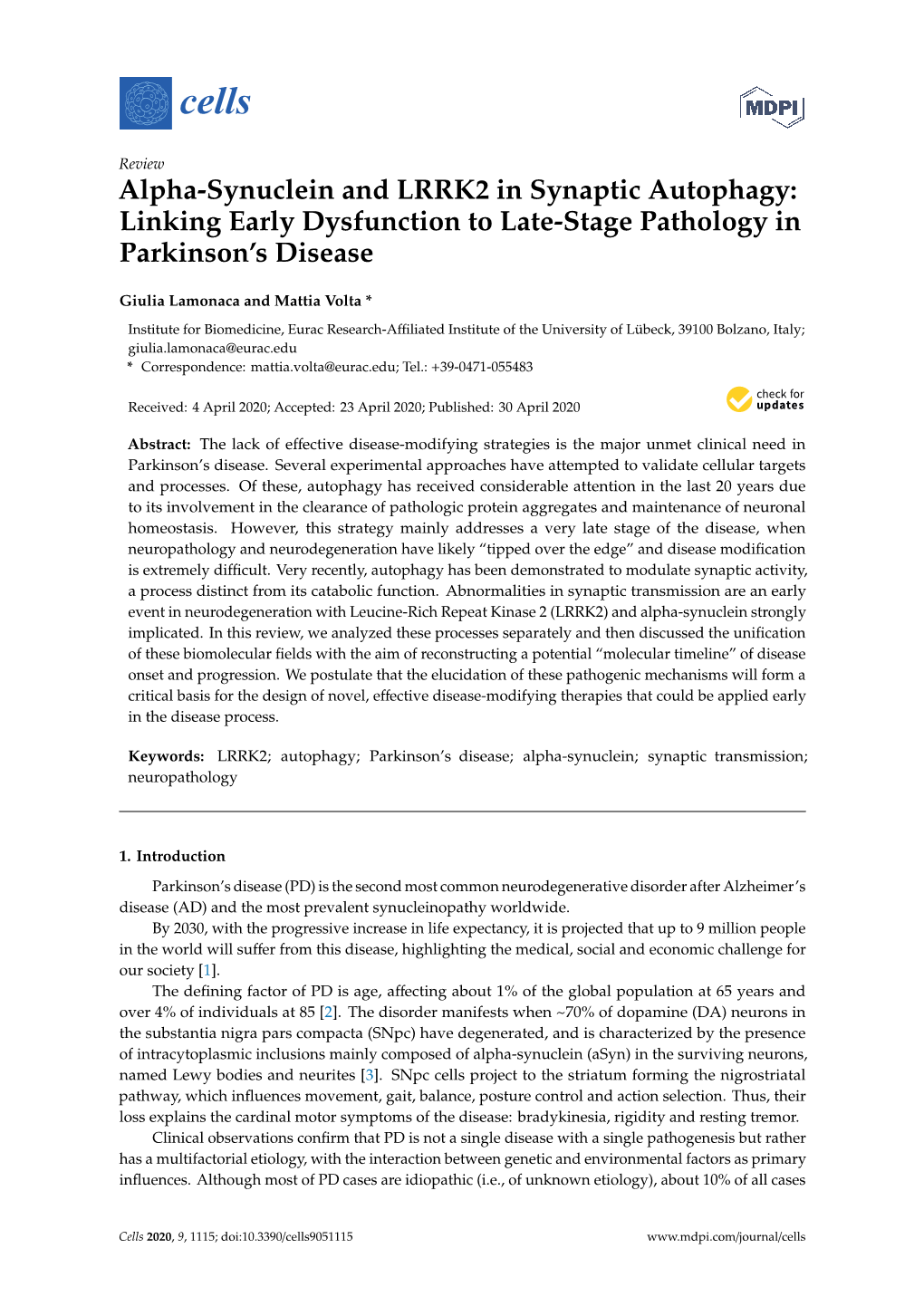 Alpha-Synuclein and LRRK2 in Synaptic Autophagy: Linking Early Dysfunction to Late-Stage Pathology in Parkinson’S Disease