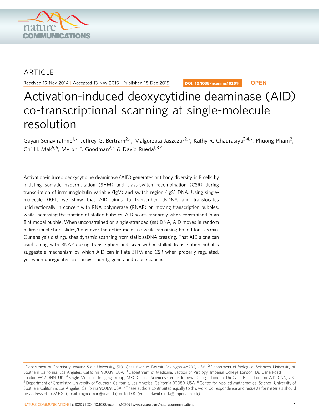 Activation-Induced Deoxycytidine Deaminase (AID) Co-Transcriptional Scanning at Single-Molecule Resolution