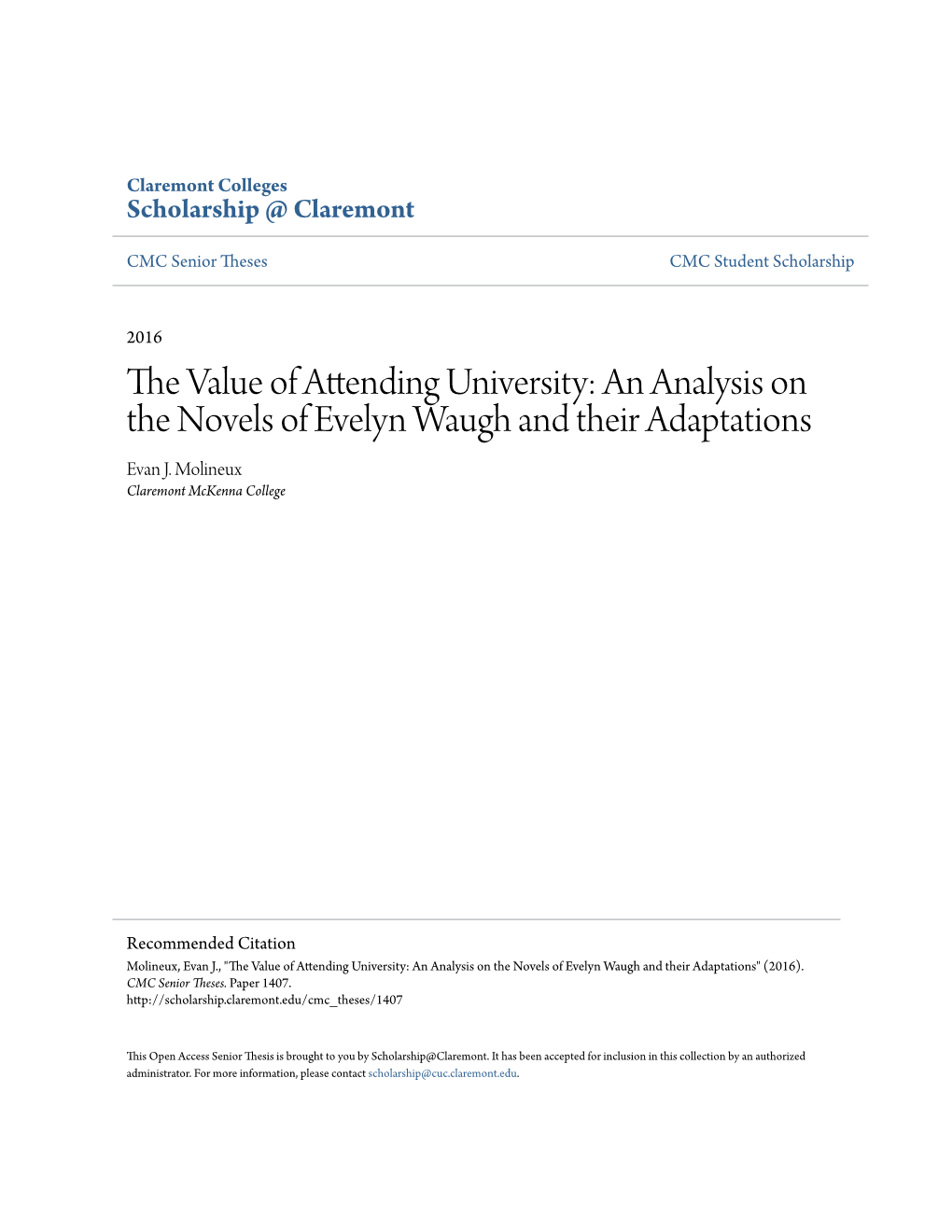 An Analysis on the Novels of Evelyn Waugh and Their Adaptations Evan J