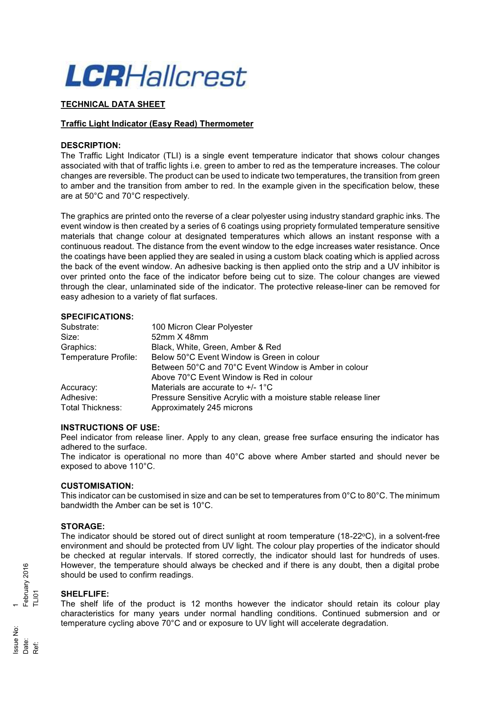 TECHNICAL DATA SHEET Traffic Light Indicator (Easy Read)