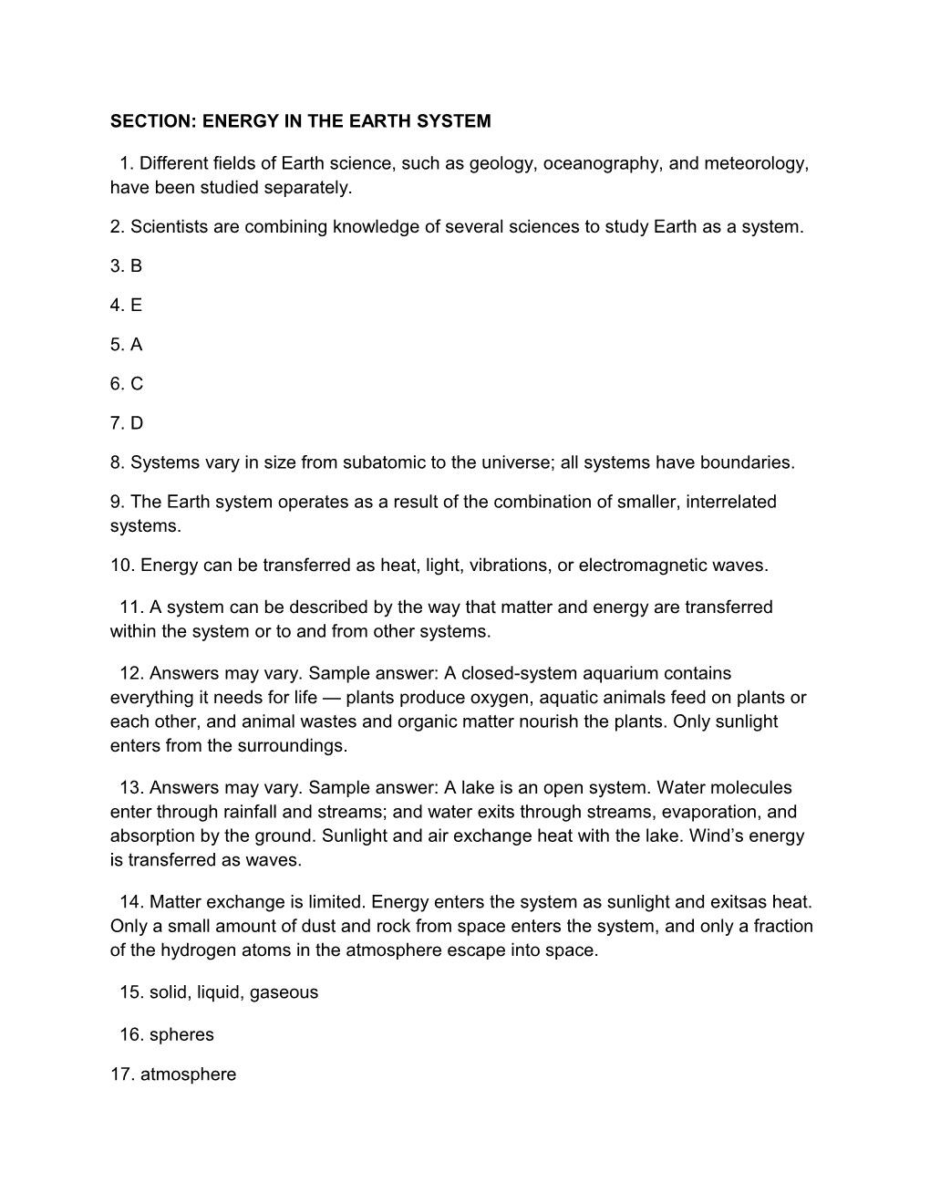 Section: Energy in the Earth System