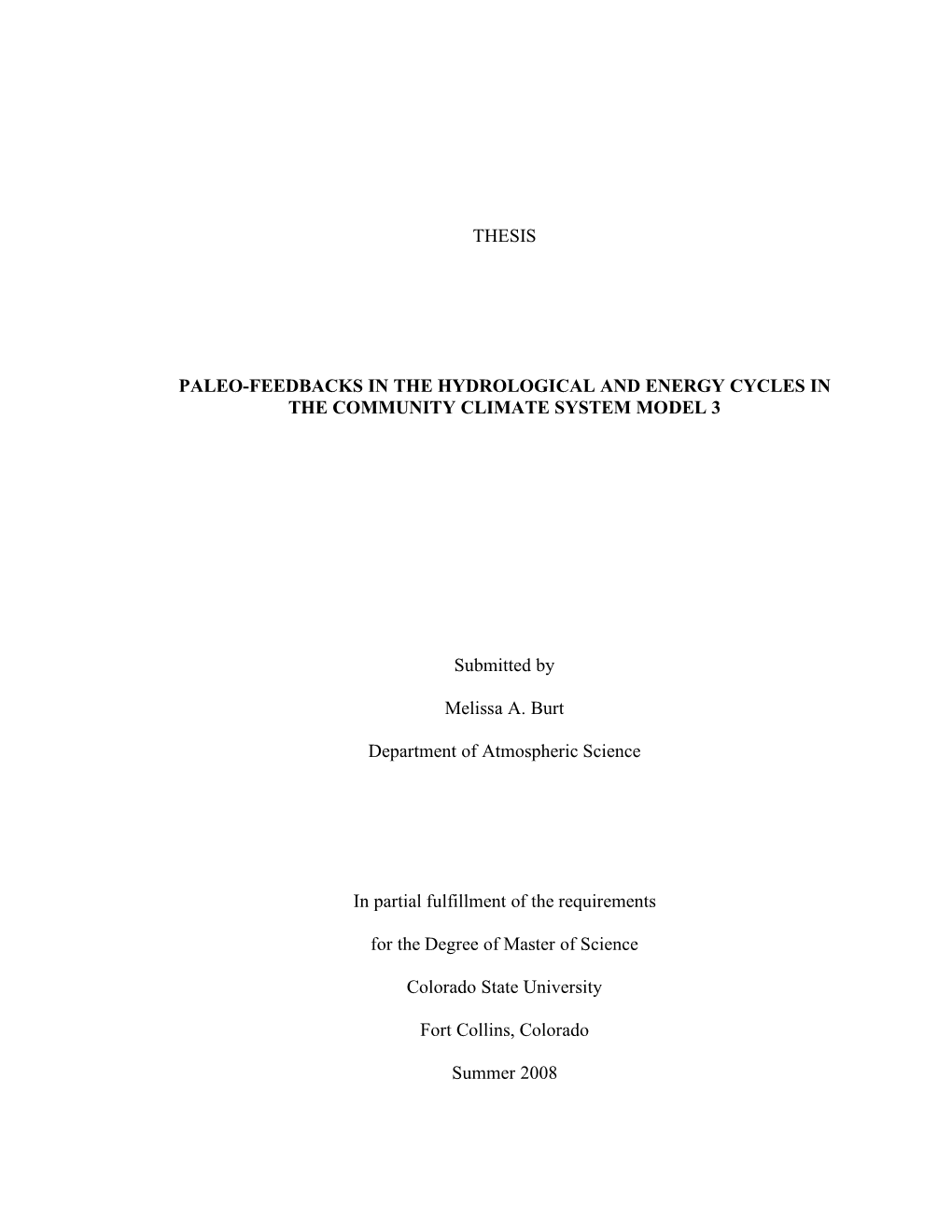 Thesis Paleo-Feedbacks in the Hydrological And