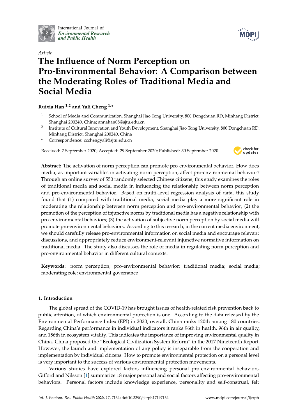 The Influence of Norm Perception on Pro-Environmental Behavior
