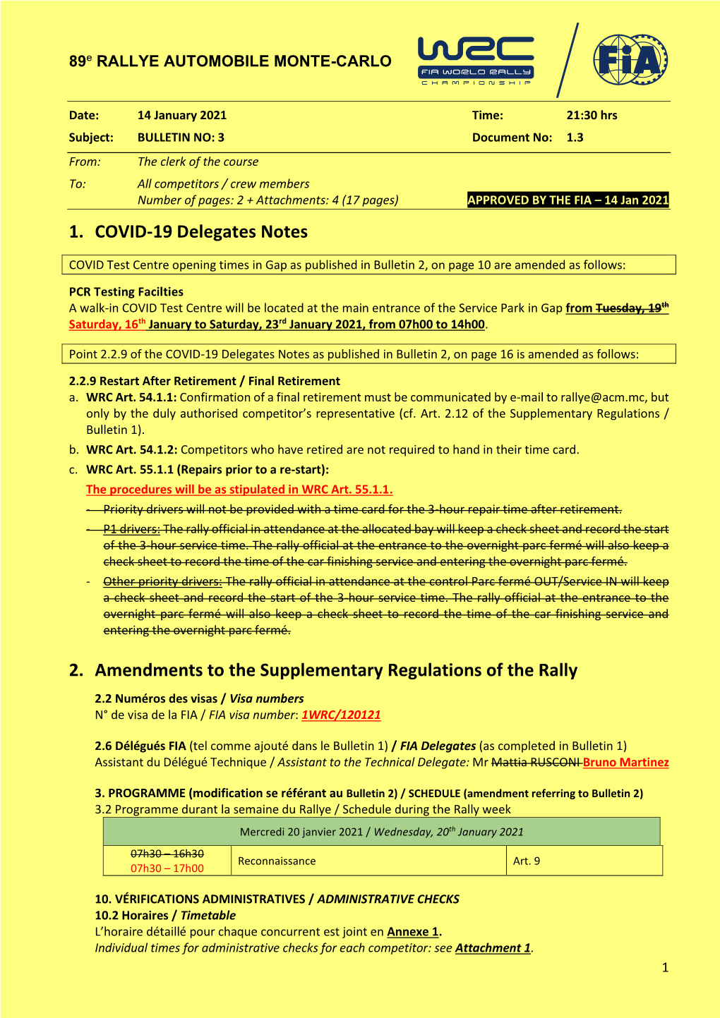 1. COVID-19 Delegates Notes 2. Amendments to the Supplementary