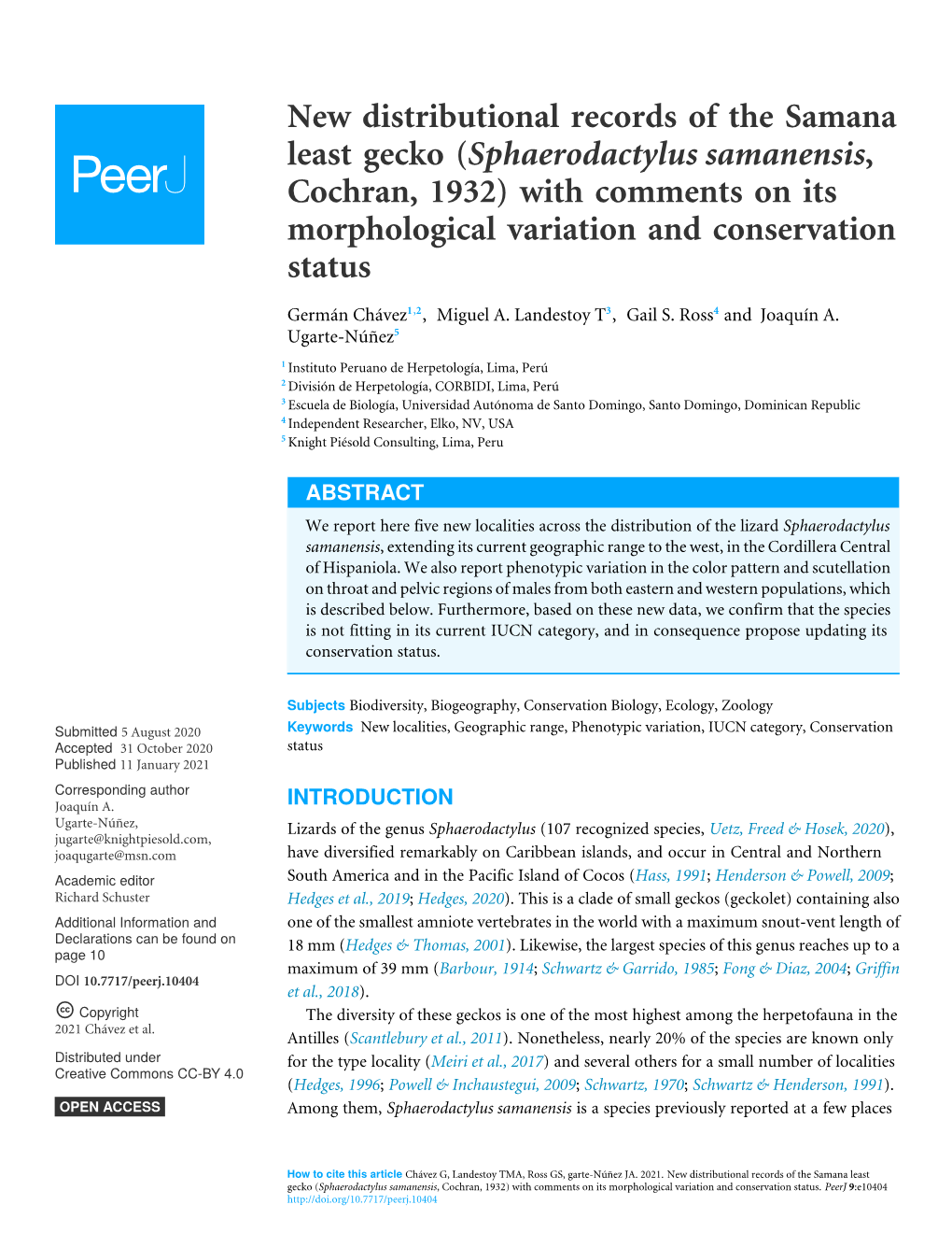 Sphaerodactylus Samanensis, Cochran, 1932) with Comments on Its Morphological Variation and Conservation Status