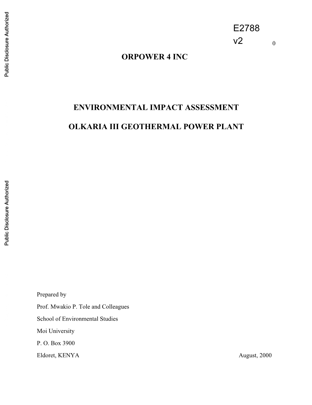 Orpower 4 Inc Environmental Impact Assessment Olkaria Iii Geothermal