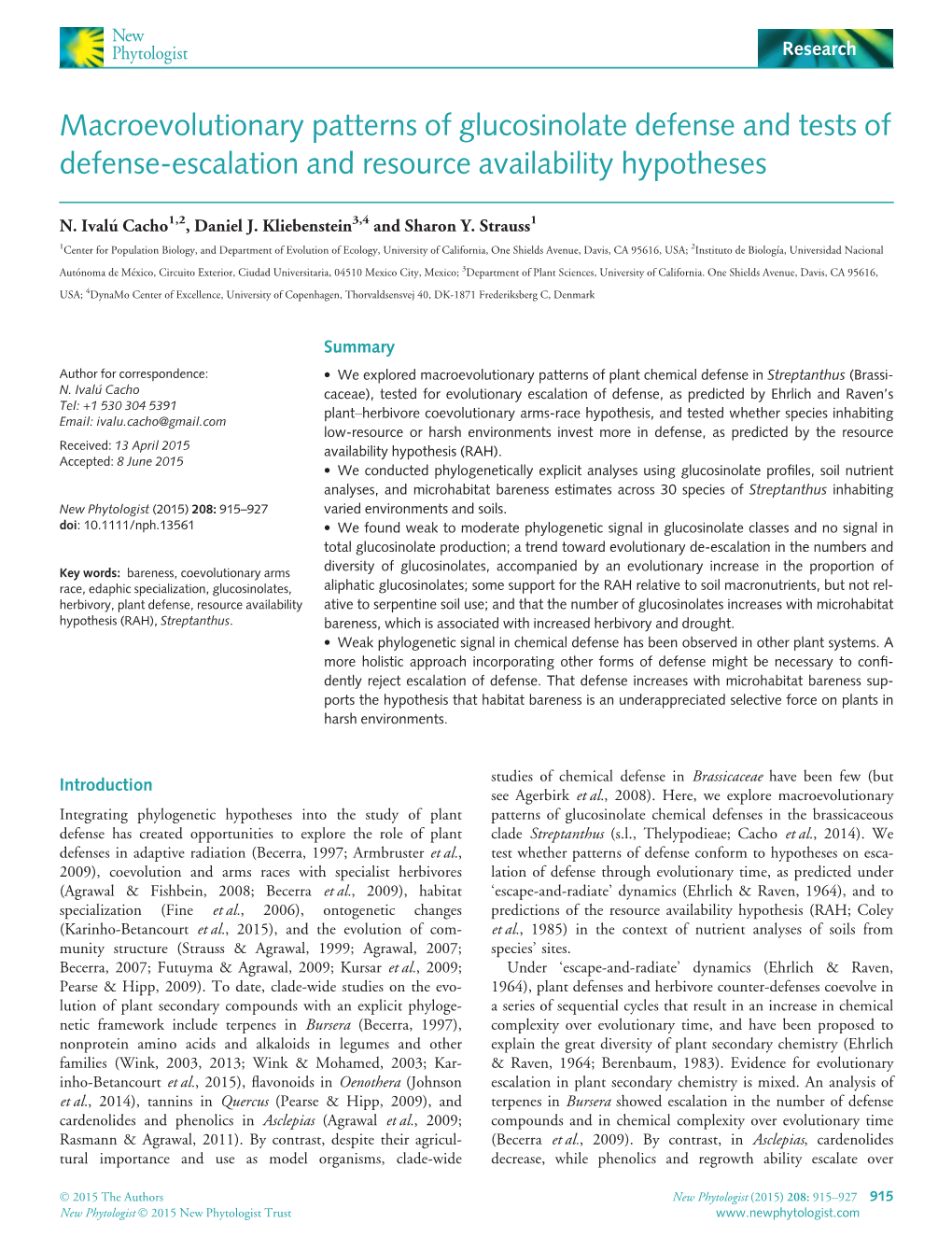 Macroevolutionary Patterns of Glucosinolate Defense and Tests of Defense-Escalation and Resource Availability Hypotheses