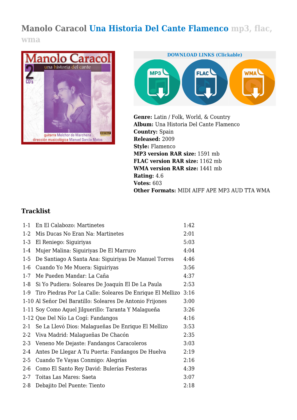 Manolo Caracol Una Historia Del Cante Flamenco Mp3, Flac, Wma