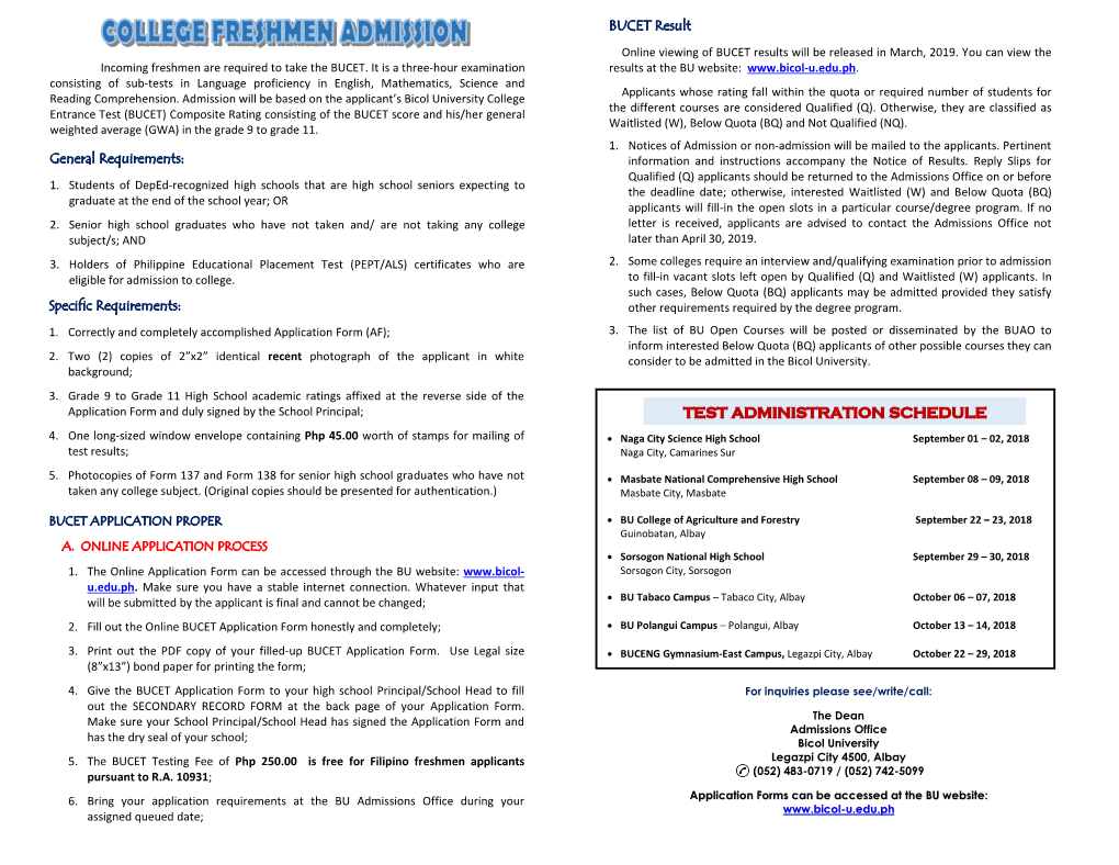 Test Administration Schedule