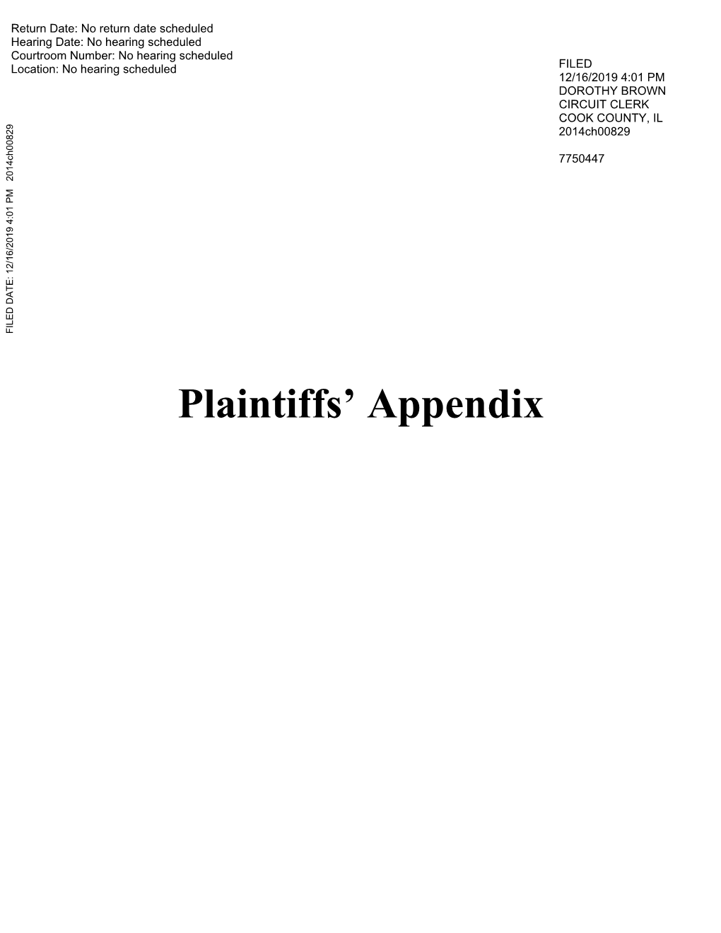 Plaintiffs' Appendix