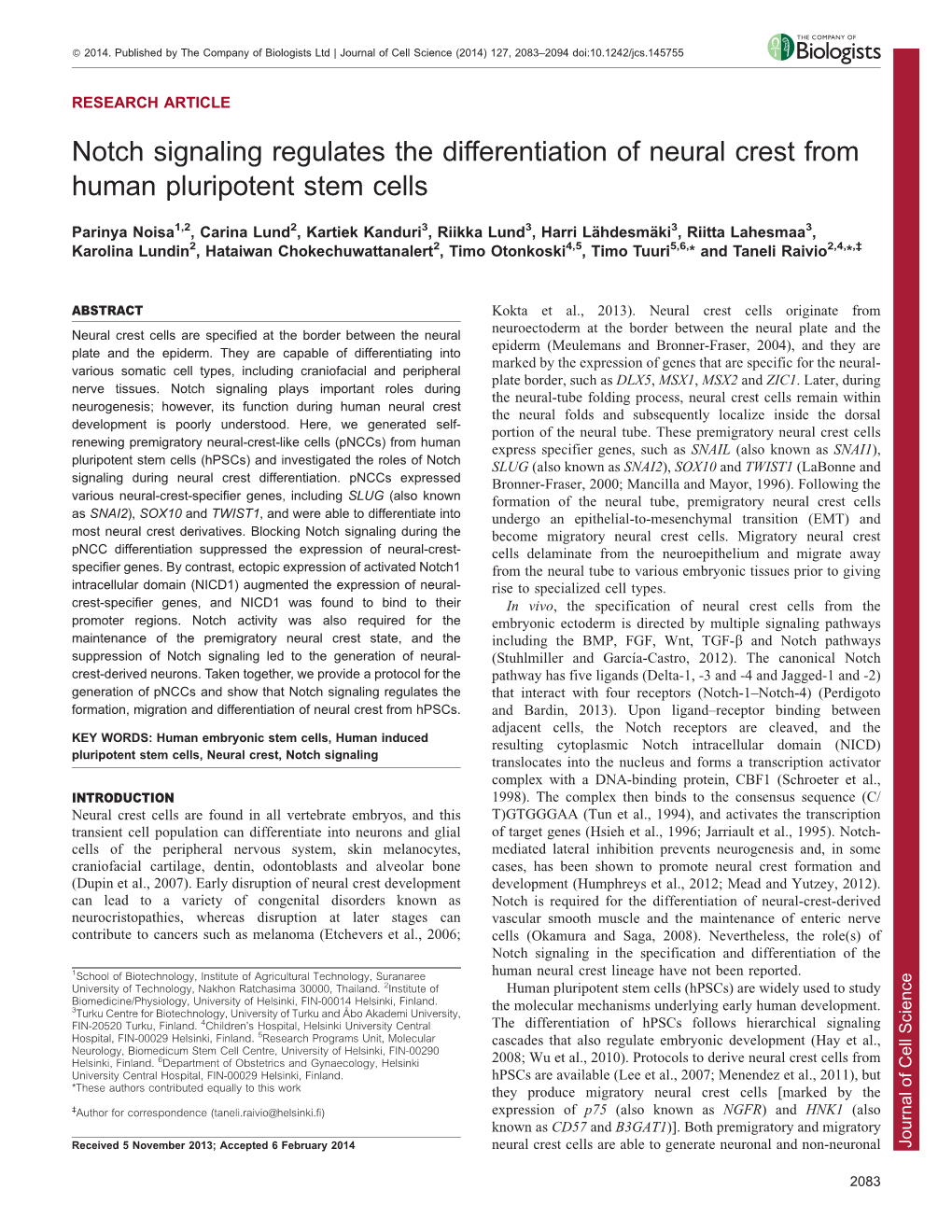 Notch Signaling Regulates the Differentiation of Neural Crest From