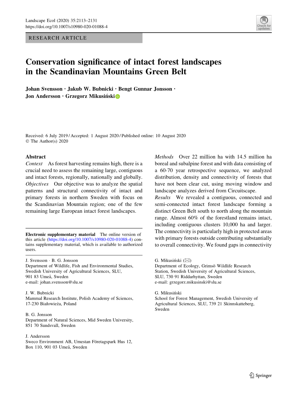 Conservation Significance of Intact Forest Landscapes in The