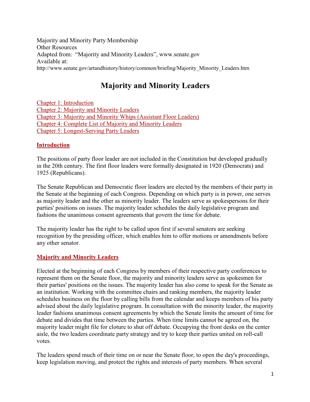 Majority and Minority Leaders”, Available At