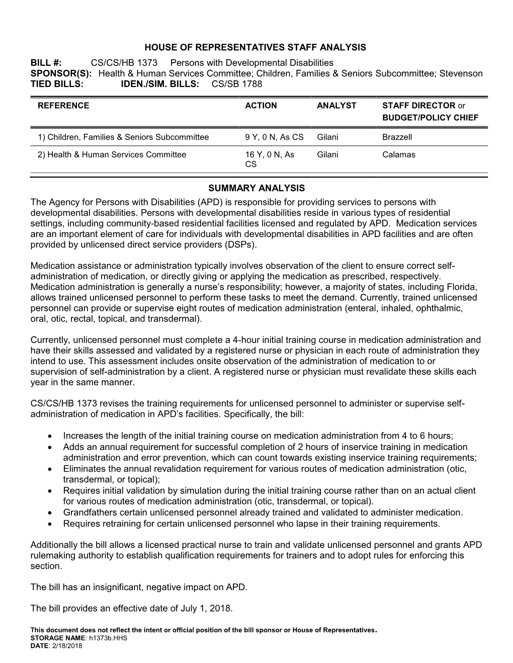 CS/CS/HB 1373 Persons with Developmental Disabilities