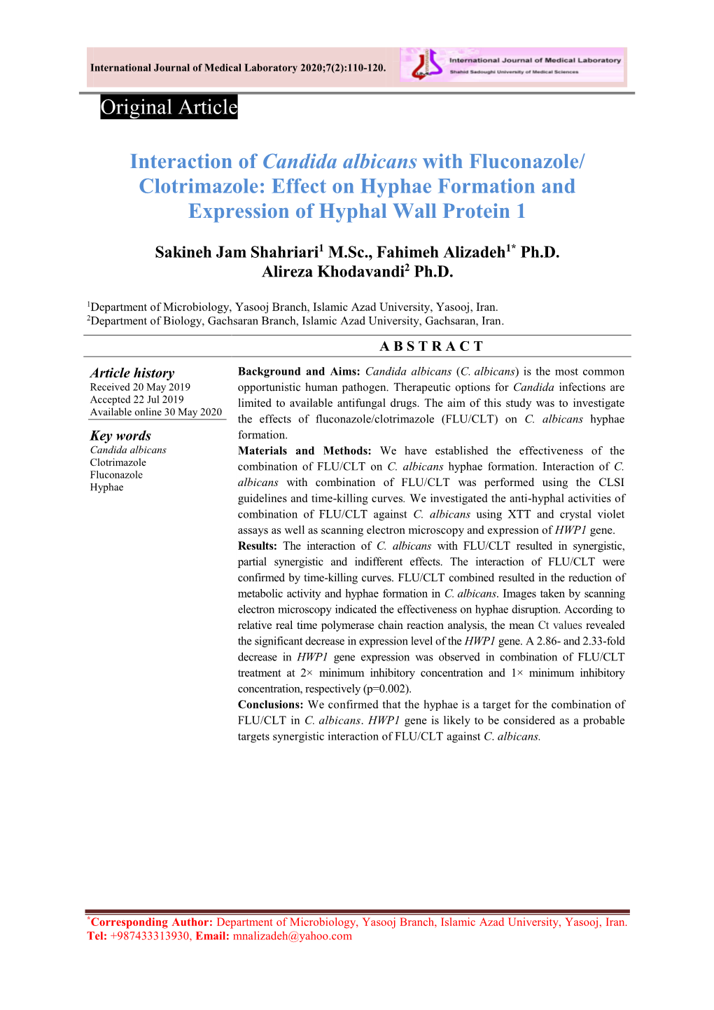 Original Article Interaction of Candida Albicans with Fluconazole