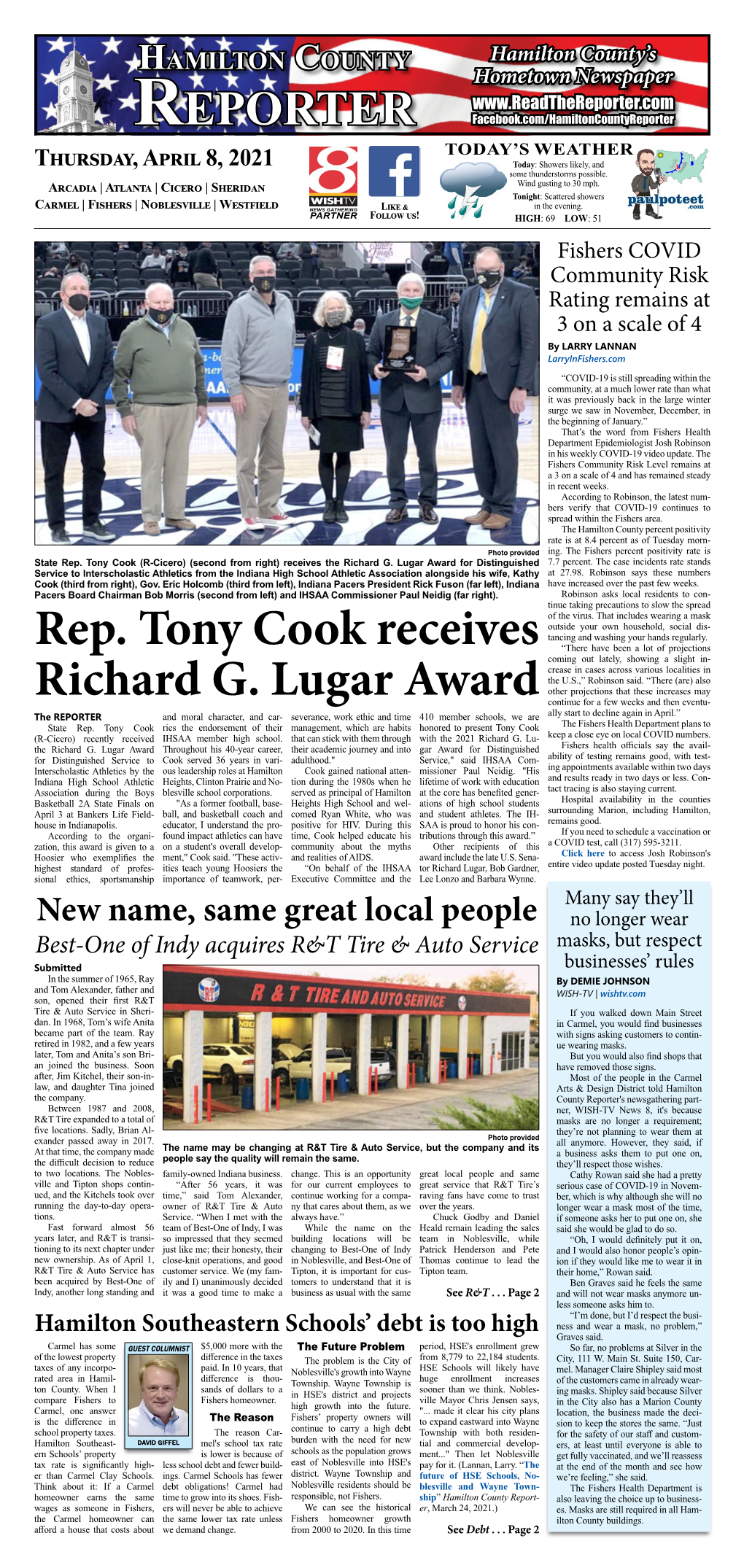 Rep. Tony Cook Receives Richard G. Lugar Award