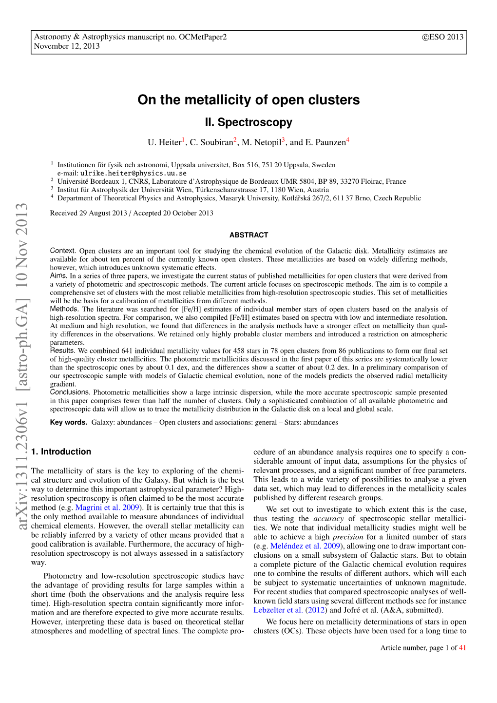 On the Metallicity of Open Clusters II. Spectroscopy