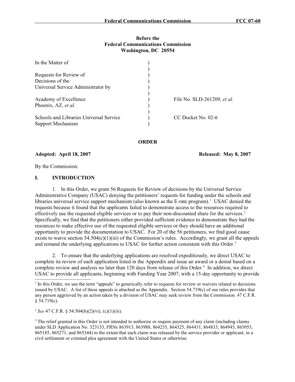 Federal Communications Commission FCC 07-60