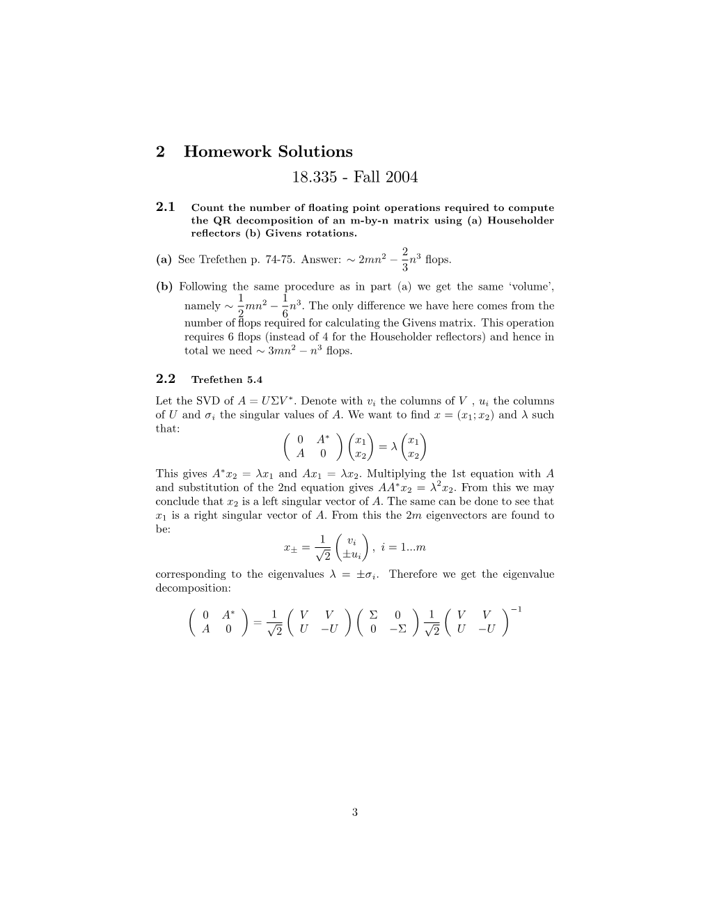 2 Homework Solutions 18.335 " Fall 2004