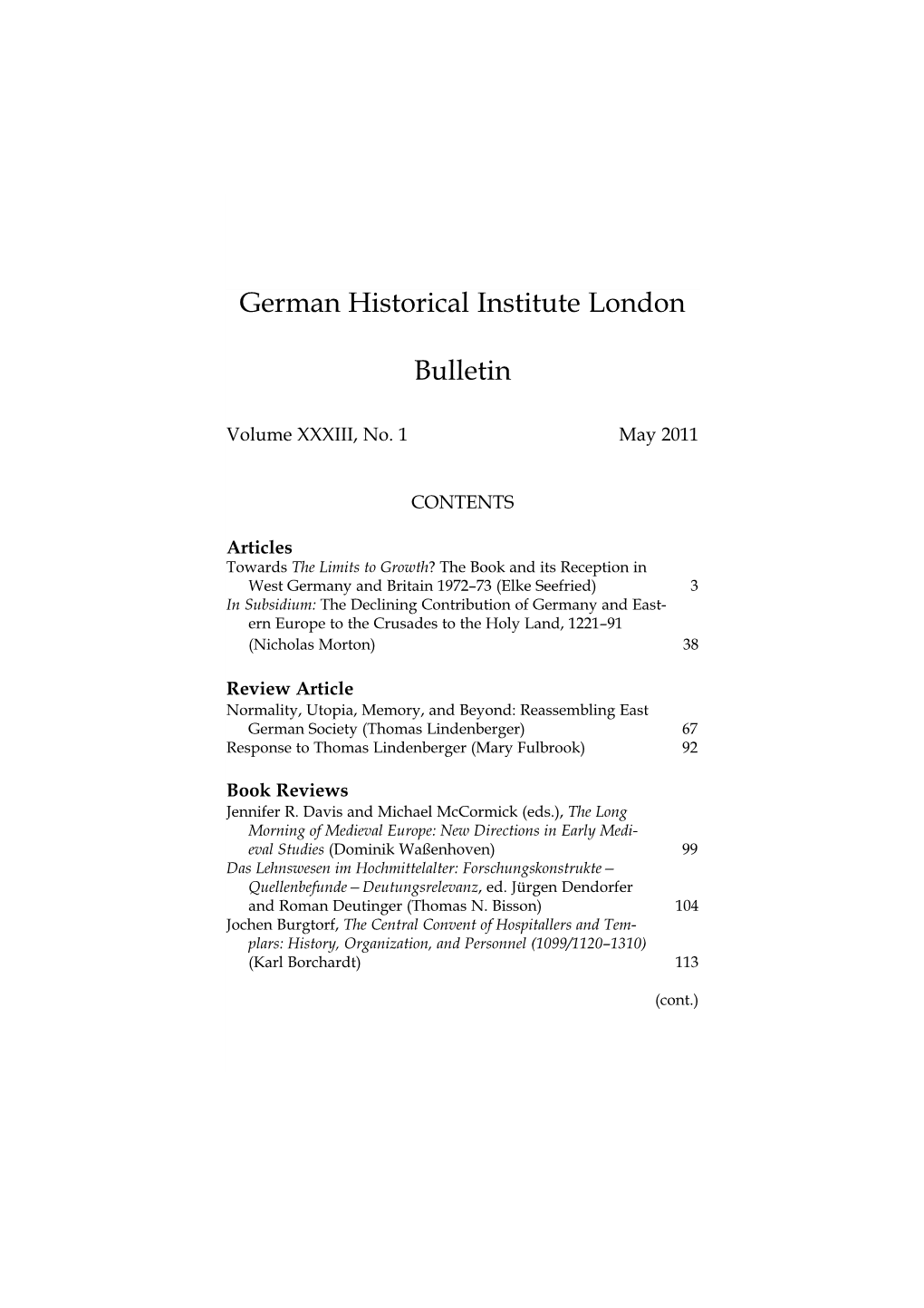 German Historical Institute London Bulletin Vol 33 (2011), No. 1