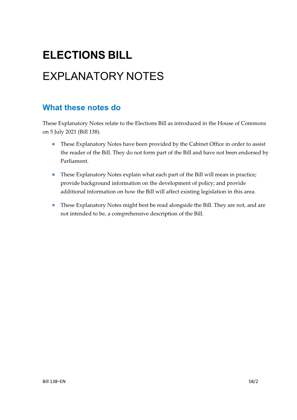 Elections Bill Explanatory Notes