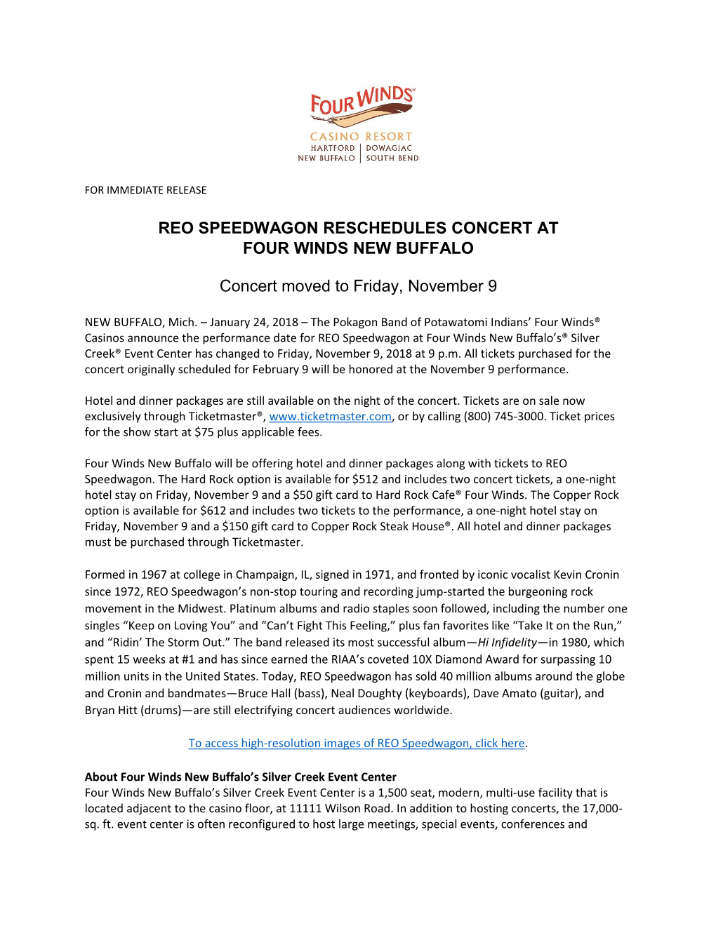 Reo Speedwagon Reschedules Concert at Four Winds New Buffalo