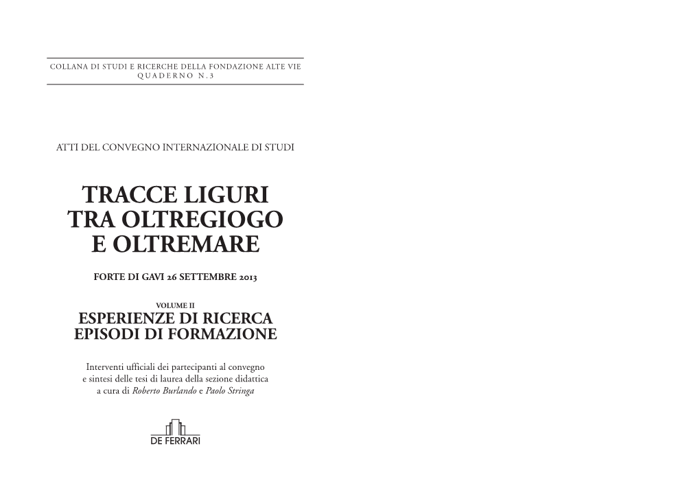 Tracce Liguri Tra Oltregiogo E Oltremare