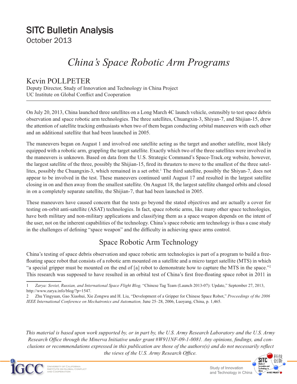 China's Space Robotic Arm Programs