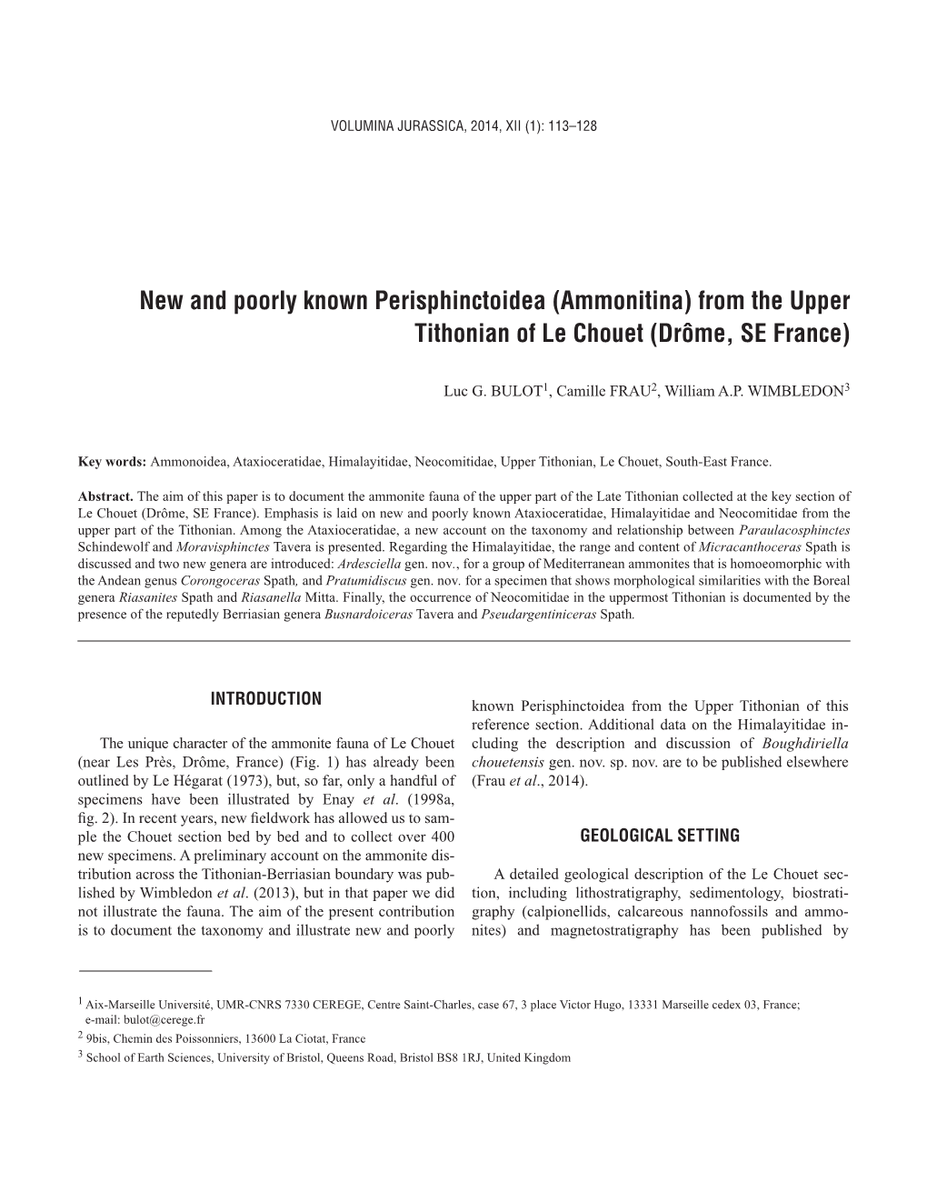 New and Poorly Known Perisphinctoidea (Ammonitina) from the Upper Tithonian of Le Chouet (Drôme, SE France)