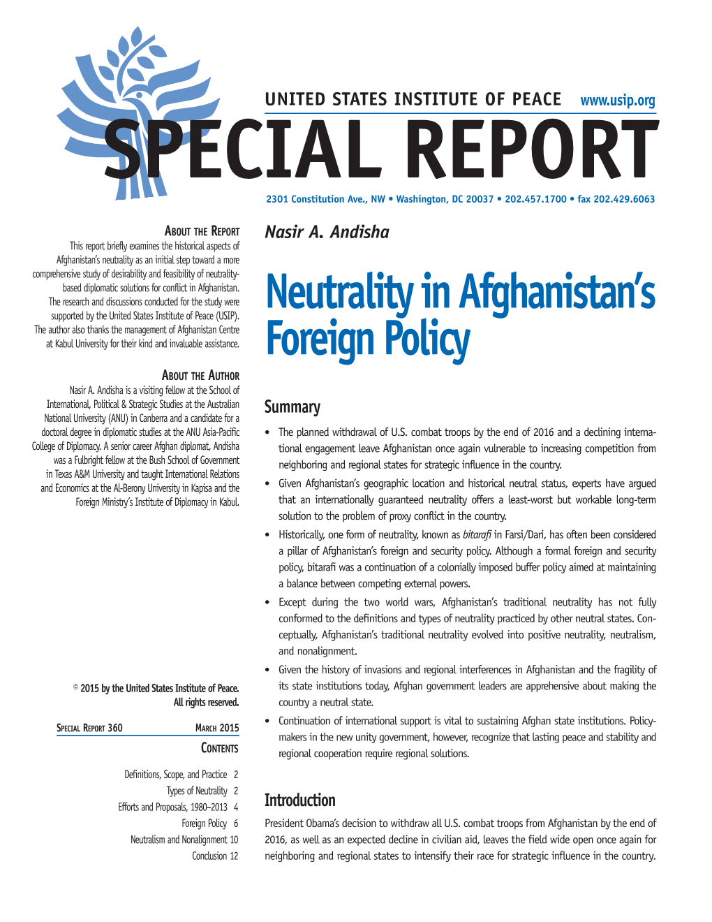 Neutrality in Afghanistan's Foreign Policy