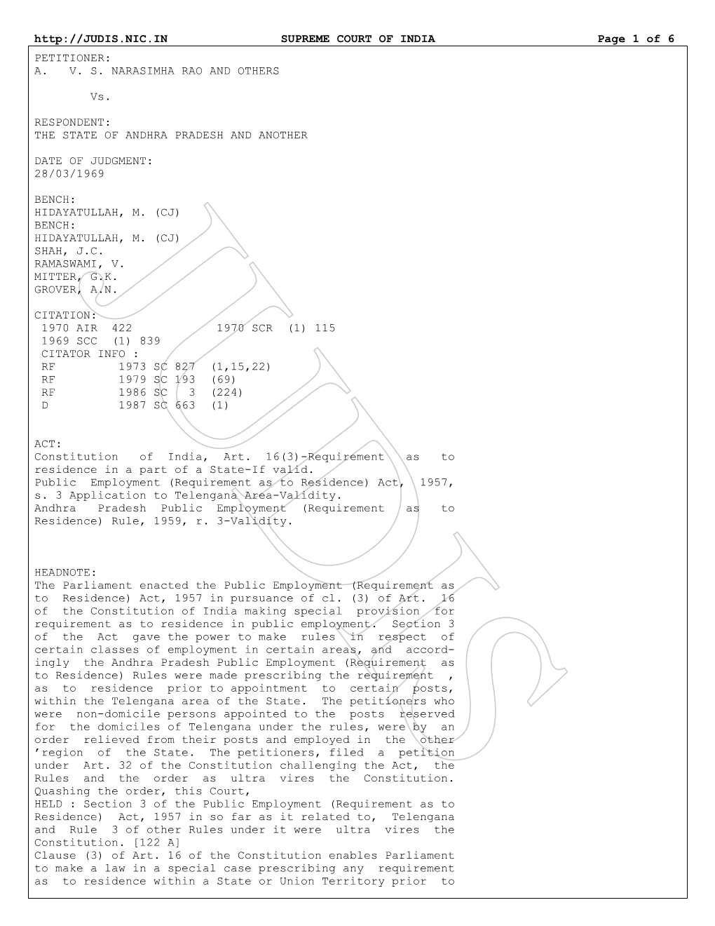 SUPREME COURT of INDIA Page 1 of 6 PETITIONER: A