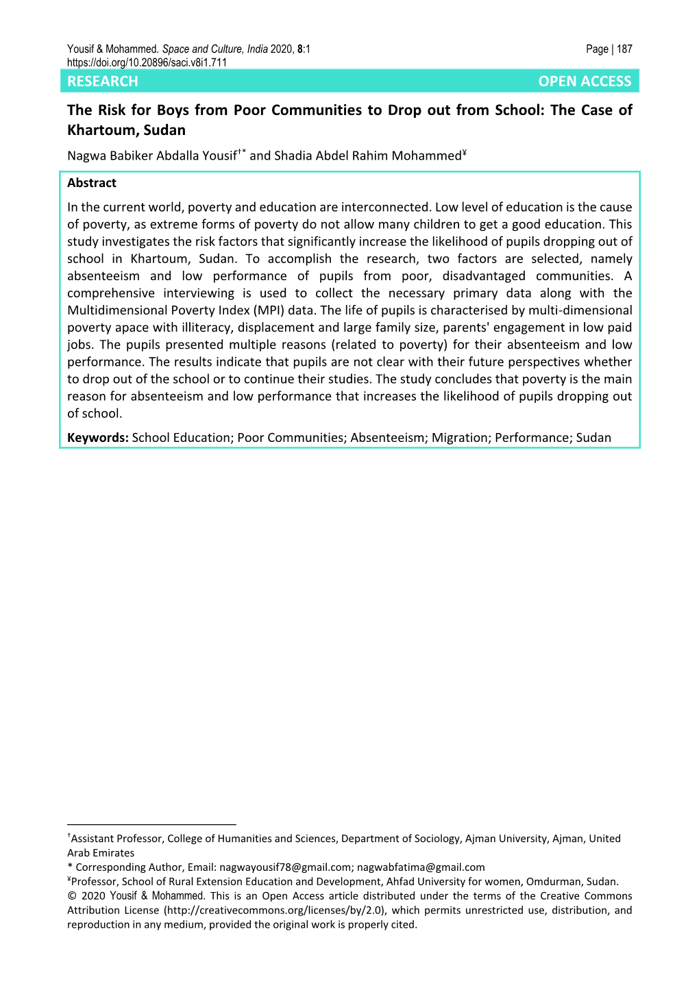 The Risk for Boys from Poor Communities to Drop out from School: the Case of Khartoum, Sudan