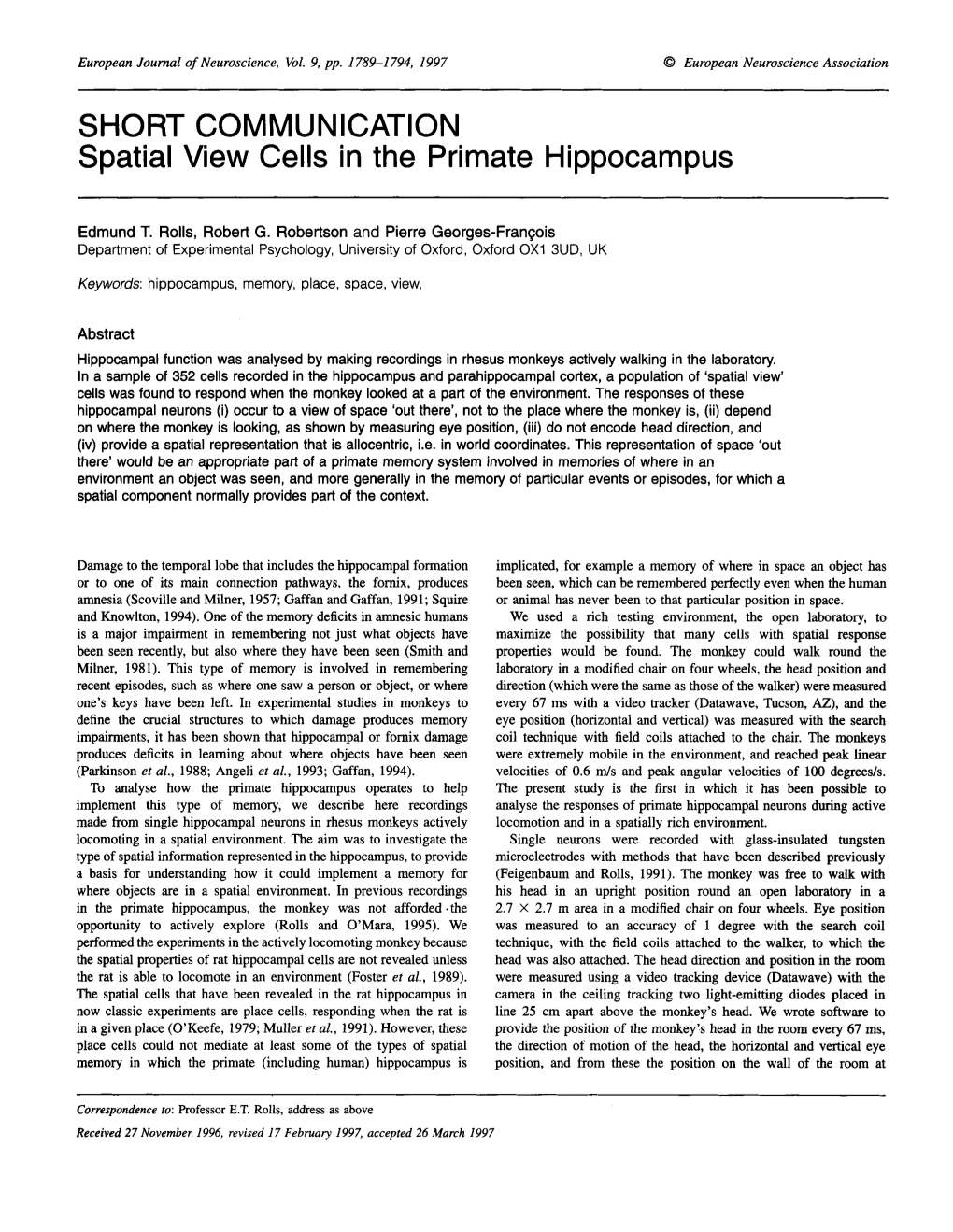 Spatial View Cells in the Primate Hippocampus