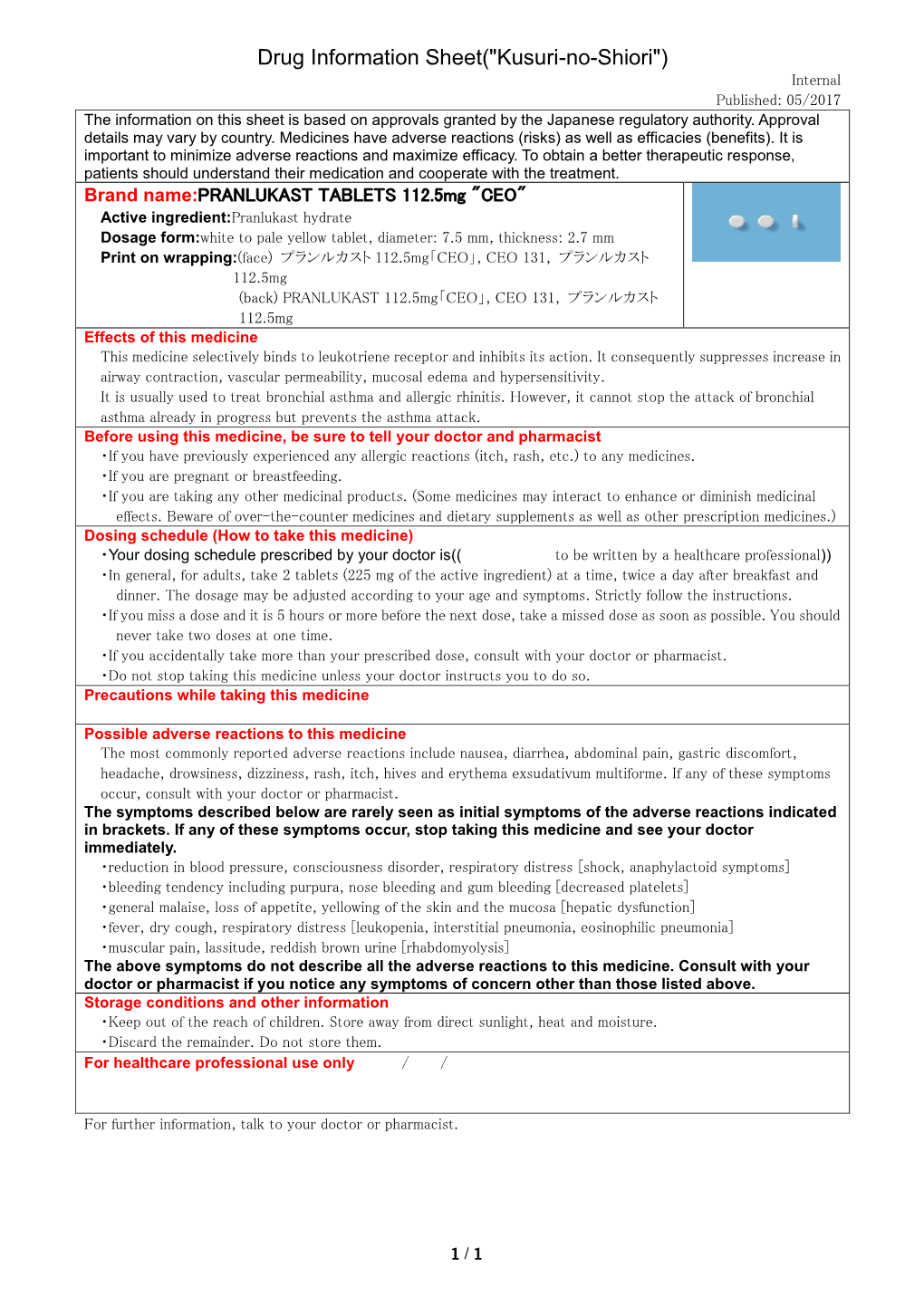 Drug Information Sheet(