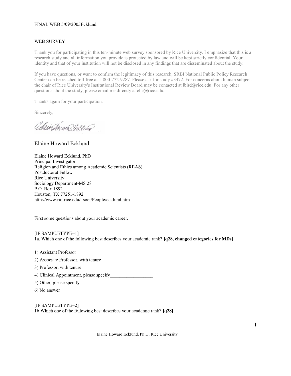 Religion Among Academic Scientists Questionnaire