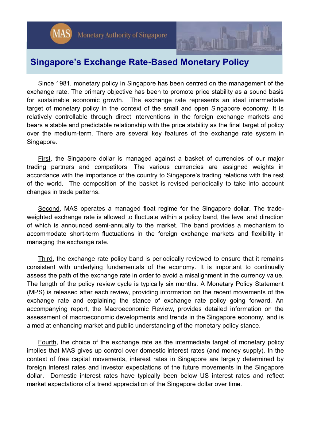 Singapore's Exchange Rate-Based Monetary Policy