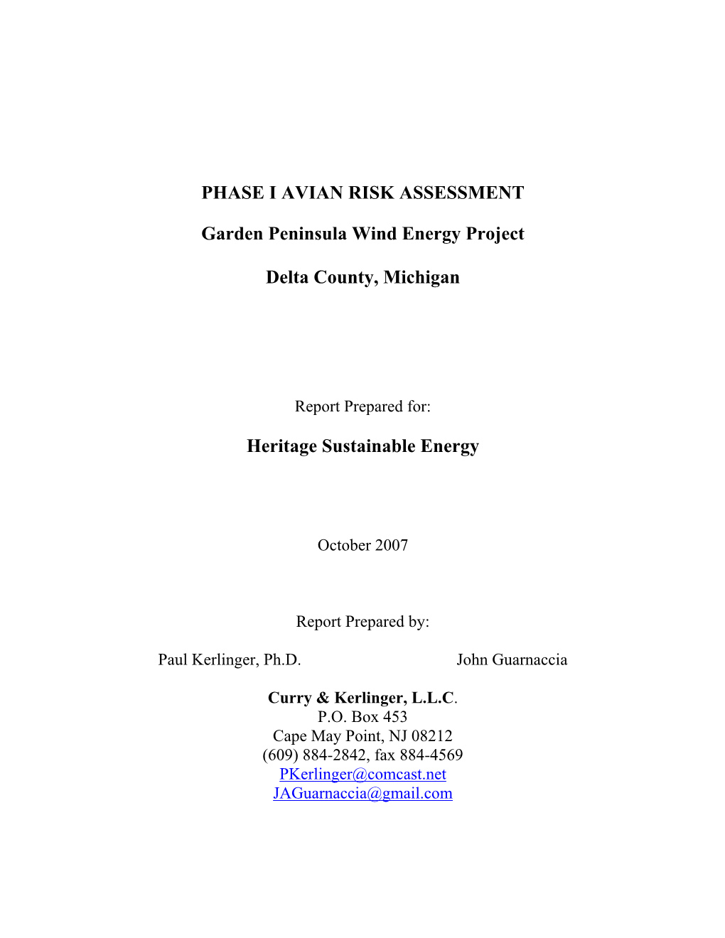 Phase I Avian Risk Assessment