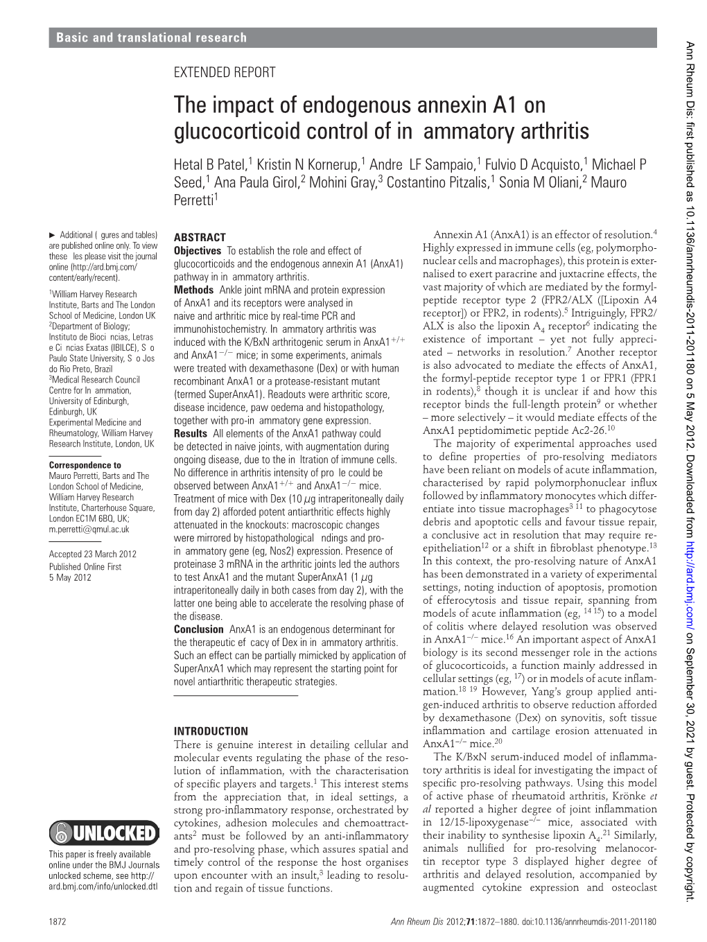 The Impact of Endogenous Annexin A1 on Glucocorticoid Control of Inﬂ Ammatory Arthritis