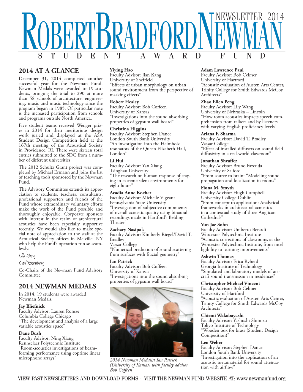 2014 Newsletter for the Robert Bradford Newman Student Award