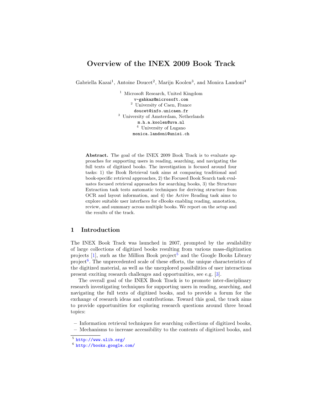 Overview of the INEX 2009 Book Track